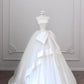 White Strapless A-Line Tulle Elegant Wedding Dress, DP4257