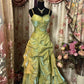 Green Spaghetti Straps A-Line Beading Vintage Long Prom Dress, DP4264