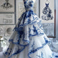 Blue Floral Printed A-Line Layers Long Prom Gown Evening Dress, DP4269