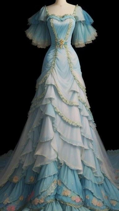 Fairy Blue A-Line Layers Long Prom Gown Princess Evening Dress, DP4272