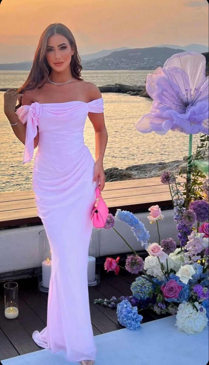 Elegant Pink Off Shoulder Mermaid Long Party Dress, DP4276