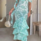 Elegant Straps V Neck Sheath Printed Long Party Dress, DP4283