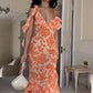 Elegant Straps V Neck Sheath Printed Long Party Dress, DP4283