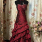 Wine Red Strapless A-Line Beading Satin Vintage Evening Gown, DP4284