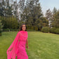 Elegant Hot Pink Chiffon Capelet Ruffle Maxi Prom Dress DP4285
