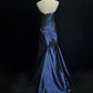 Navy Blue Sweetheart Mermaid Beading Satin Long Prom Dress, DP4288