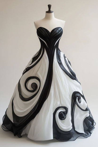 Black and White Sweetheart A-Line Unique Evening Ball Gown, DP4292