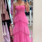 Hot Pink Spaghetti Straps Tulle Tired Prom Dress Formal Graduation Party Dresses,DP432