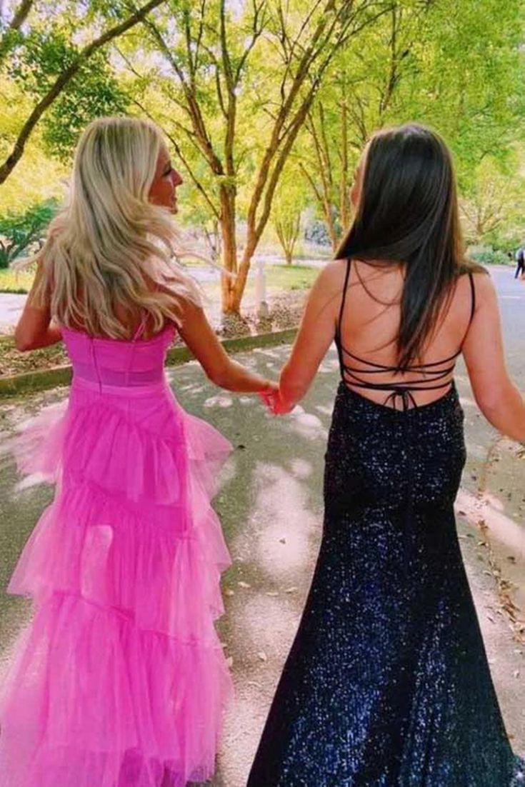 Hot Pink Spaghetti Straps Tulle Tired Prom Dress Formal Graduation Party Dresses,DP432