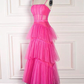 Hot Pink Spaghetti Straps Tulle Tired Prom Dress Formal Graduation Party Dresses,DP432