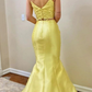 Yellow 2 Pieces Satin Mermaid Prom Dresses Evening Dresses,DP444