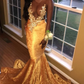 Black Girl Gold Mermaid Long Prom Dresses Formal Evening Party Dress,DP446