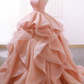 Pink Puffy Tulle Long Ruffle Prom Dress A-Line Sleeveless Party Ball Gown,DP457