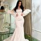 White Strapless Mermaid Prom Dress Lace-Up Back With Detachable Sleeves,DP458