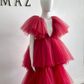 Red V Neck TulleTiered Tutu Dress Party Dress African Prom Quinceanera Dress,DP460