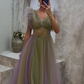 Beaded A-Line V-Neck Sheer Tulle Evening Dress Long Prom Dress,DP464