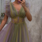 Beaded A-Line V-Neck Sheer Tulle Evening Dress Long Prom Dress,DP464