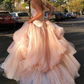 Light Pink Strapless A-Line Tulle Long Prom Dress Elegant Party Dress,DP465