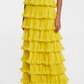 Yellow A-Line Tiered Tulle Off-The-Shoulder Long Prom Party Dress,DP466