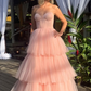 A-Line Sweetheart Pink Prom Dress Layers Strapless Formal Evening Gown,DP467