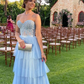 Blue Sweetheart Tulle Tiered Long Prom Dress Party Dress,DP470