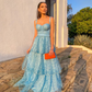 Blue A-Line Spaghetti Strap Tiered Long Prom Dress Party Dress,DP473