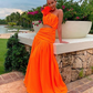 Orange Stylish One Shoulder Floral Long Prom Dress Party Dress,DP474