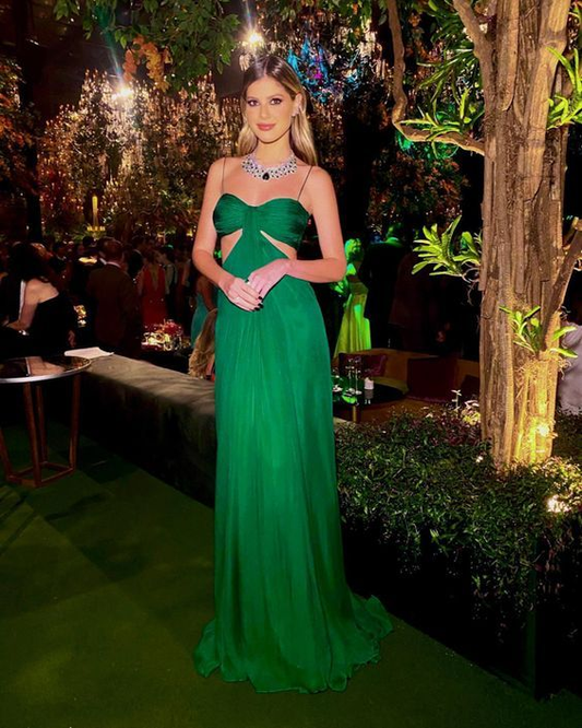 Green Chic A-Line Spaghetti Strap Long Prom Dress Party Dress,DP476