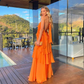 Orange Halter Ruffle Backless A-Line Long Prom Dress Evening Party Dress,DP478