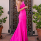 Hot Pink Strapless Feather Trim High Slit Gown Long Prom Dress,DP483