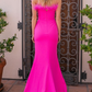 Hot Pink Strapless Feather Trim High Slit Gown Long Prom Dress,DP483