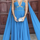 Blue A-Line Beaded V Neck Spaghetti Strap Party Dress Long Prom Dress,DP485