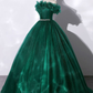 Green Tulle Off Shoulder Long Prom Dress Ball Gown Sweet 16 Dress,DP490