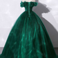 Green Tulle Off Shoulder Long Prom Dress Ball Gown Sweet 16 Dress,DP490