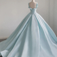 Light Blue Straps Simple Satin Evening Dress Ball Gown Prom Dress,DP491