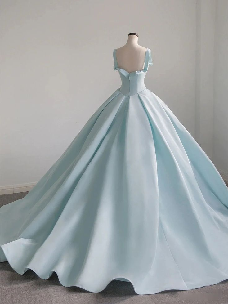 Light Blue Straps Simple Satin Evening Dress Ball Gown Prom Dress,DP491