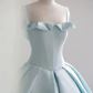 Light Blue Straps Simple Satin Evening Dress Ball Gown Prom Dress,DP491