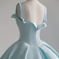 Light Blue Straps Simple Satin Evening Dress Ball Gown Prom Dress,DP491