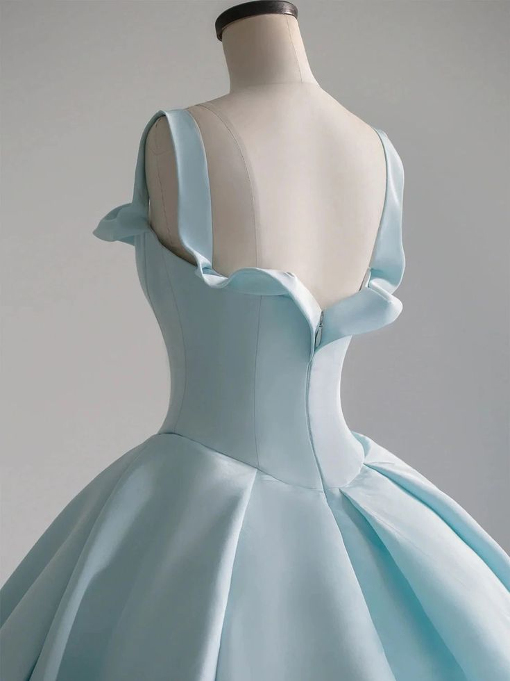 Light Blue Straps Simple Satin Evening Dress Ball Gown Prom Dress,DP491