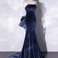 Blue Mermaid Velvet Long Prom Dresses Velvet Long Evening Dress,DP496