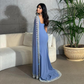 Dusty Blue Mermaid Appliques Beading Long Party Dress with Cape Sleeves,DP500