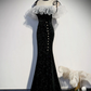 Black Mermaid Lace Up Long Prom Dress with Pearl Evening Party Dress,DP504