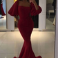 Sexy Red Square Neck Half Sleeves Mermaid Long Prom Dress,DP505