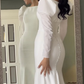 White Mermaid Long Sleeve Formal Party Dress Long Prom Dress,DP510