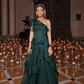 Dark Green A-Line One Shoulder Ruffles Long Prom Dress Party Dress,DP514