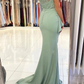 Short Sleeve Lace Mermaid Long Prom Dress Formal Party Dress with Slit,DP619