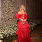 Red Off Shoulder A-Line Tiered Long Prom Dress Party Dress,DP521