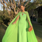 Bright Green A-Line Cape Sleeve Long Prom Dress Party Dress,DP525