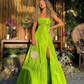 Simple Green A-Line Strapless Long Prom Dress Party Dress with Slit,DP529