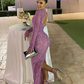 Dusty Purple Long Sleeves Mermaid Long Prom Dress Party Dress with Beaded and Sequins,DP536